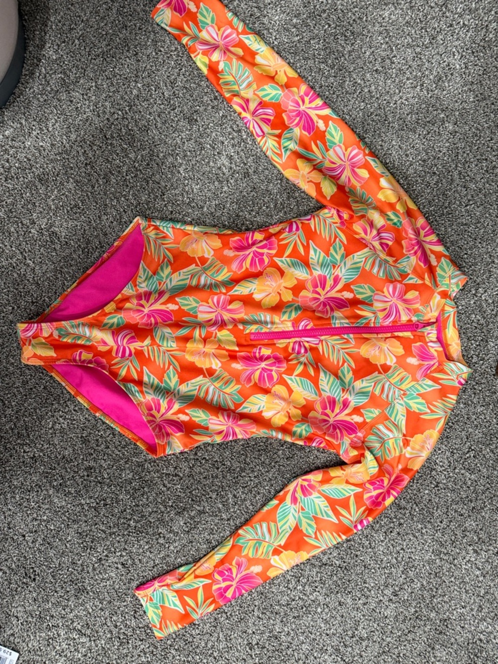 wonder nation Orange Floral Long-Sleeve One-Piece Swimsuit
